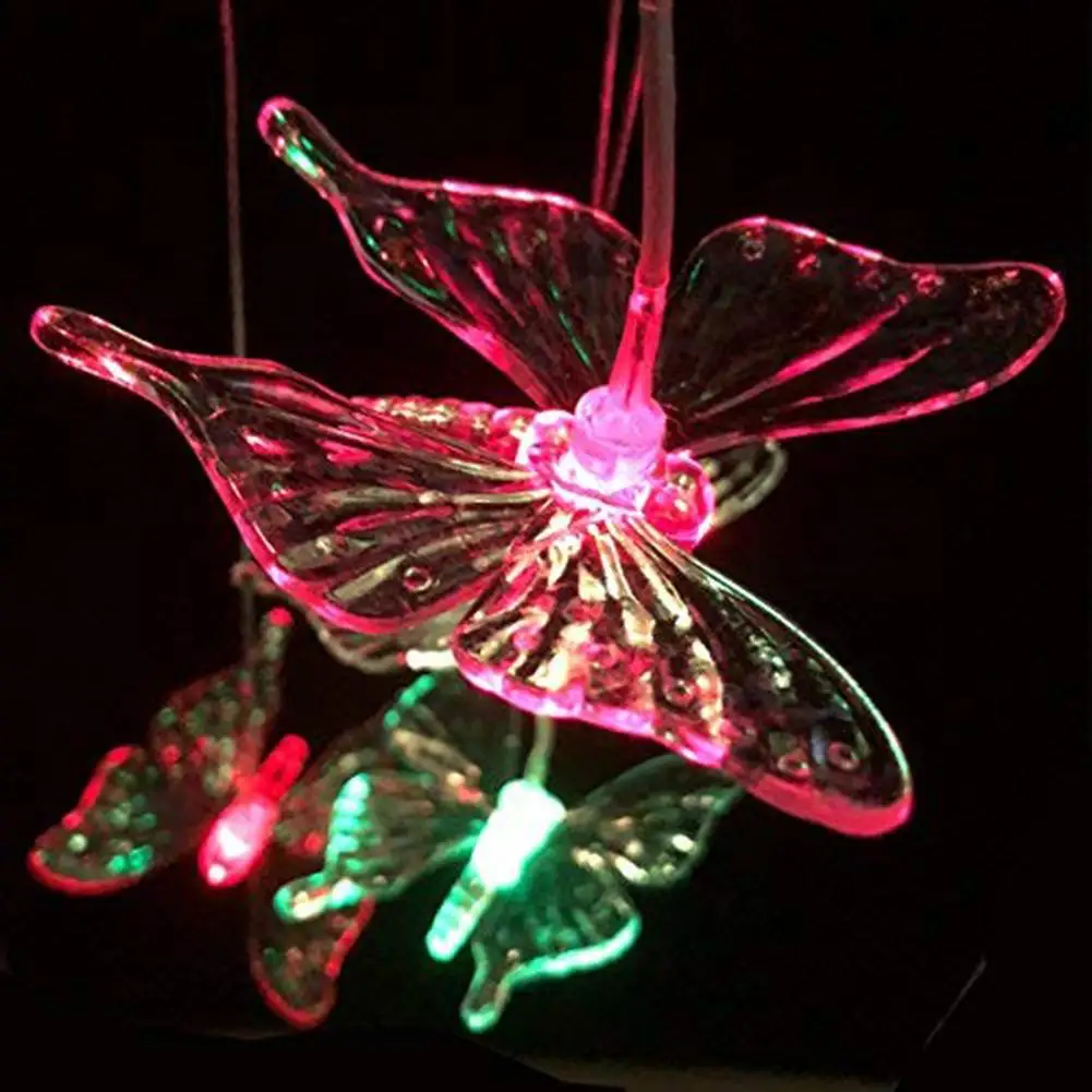 LED Veterné zvonkohry Solárny Motýľ Svetlá Farbu Meniace Led Vodotesný Vianočné Outdoor Záhrada Dovolenku Dekorácie Svetlá 4