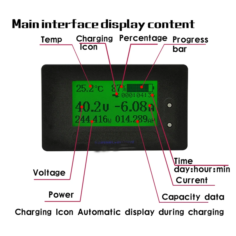 DC METER 200A Li-ion Lifepo4 Lithium Battery Monitor Kapacita Indikátor Napätia Prúd dc 12V 24V 36V 48V 60V 72V 3S 4S 10S 7S 3