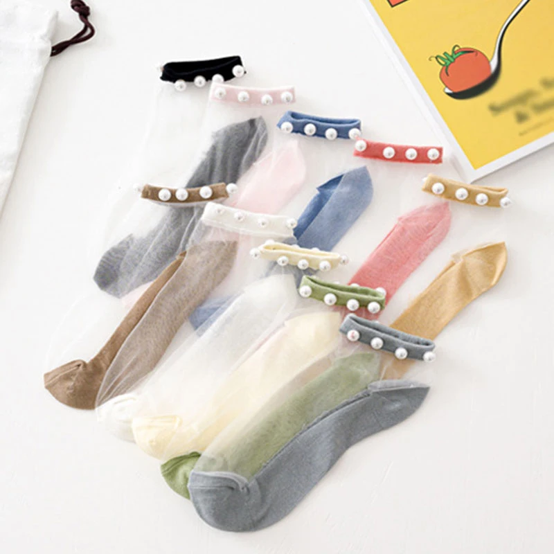Ženy Móda Ponožky 2020 Lete Nové Čipky Pearl Farbou Priedušné Ponožky Bavlna Módne Roztomilé Ponožky Žena 3