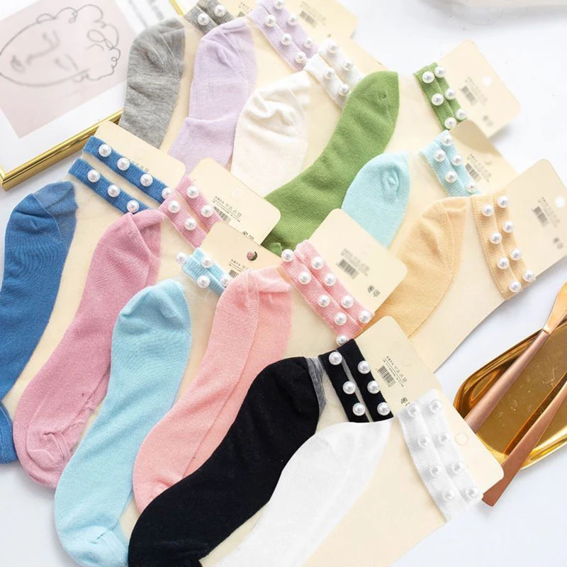 Ženy Móda Ponožky 2020 Lete Nové Čipky Pearl Farbou Priedušné Ponožky Bavlna Módne Roztomilé Ponožky Žena 4