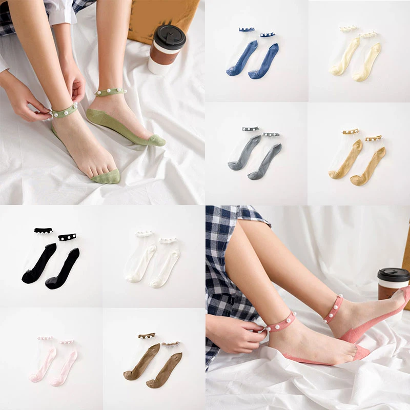 Ženy Móda Ponožky 2020 Lete Nové Čipky Pearl Farbou Priedušné Ponožky Bavlna Módne Roztomilé Ponožky Žena 5