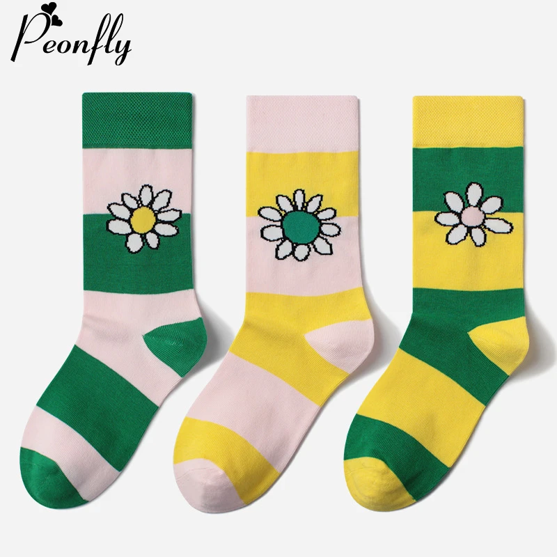 PEONFLY Zábavné kórejský Štýl kvetov Vytlačené Roztomilé Ponožky Happy Ženy Japonský Harajuku Iny Kawaii Ponožky Jar Leto Pre Dámy 5