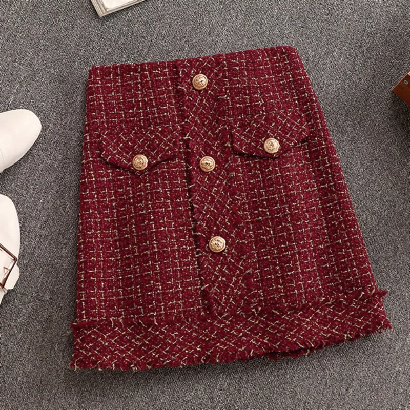 Jeseň Zima Malé Vôňa Vintage Tweed Dve Kus Ženy Single-Breasted Vlnené Krátka Bunda, Kabát + Mini Sukne 2 Dielna Sada 2