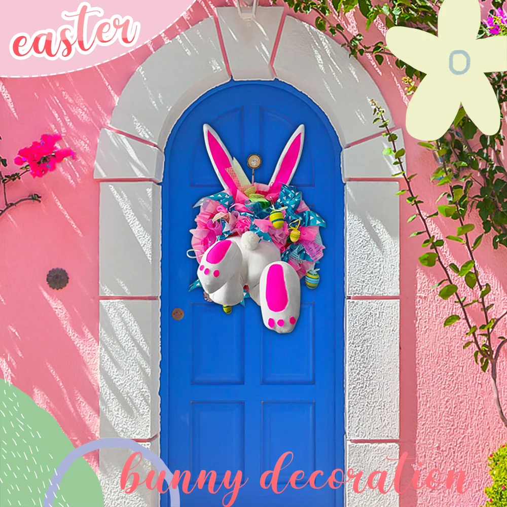2021 Nový Veľkonočný Zajačik Veniec Dvere Dekorácie Bunny Zadok a Uši Veniec Veľkonočné Vence Veniec na Dvere 1