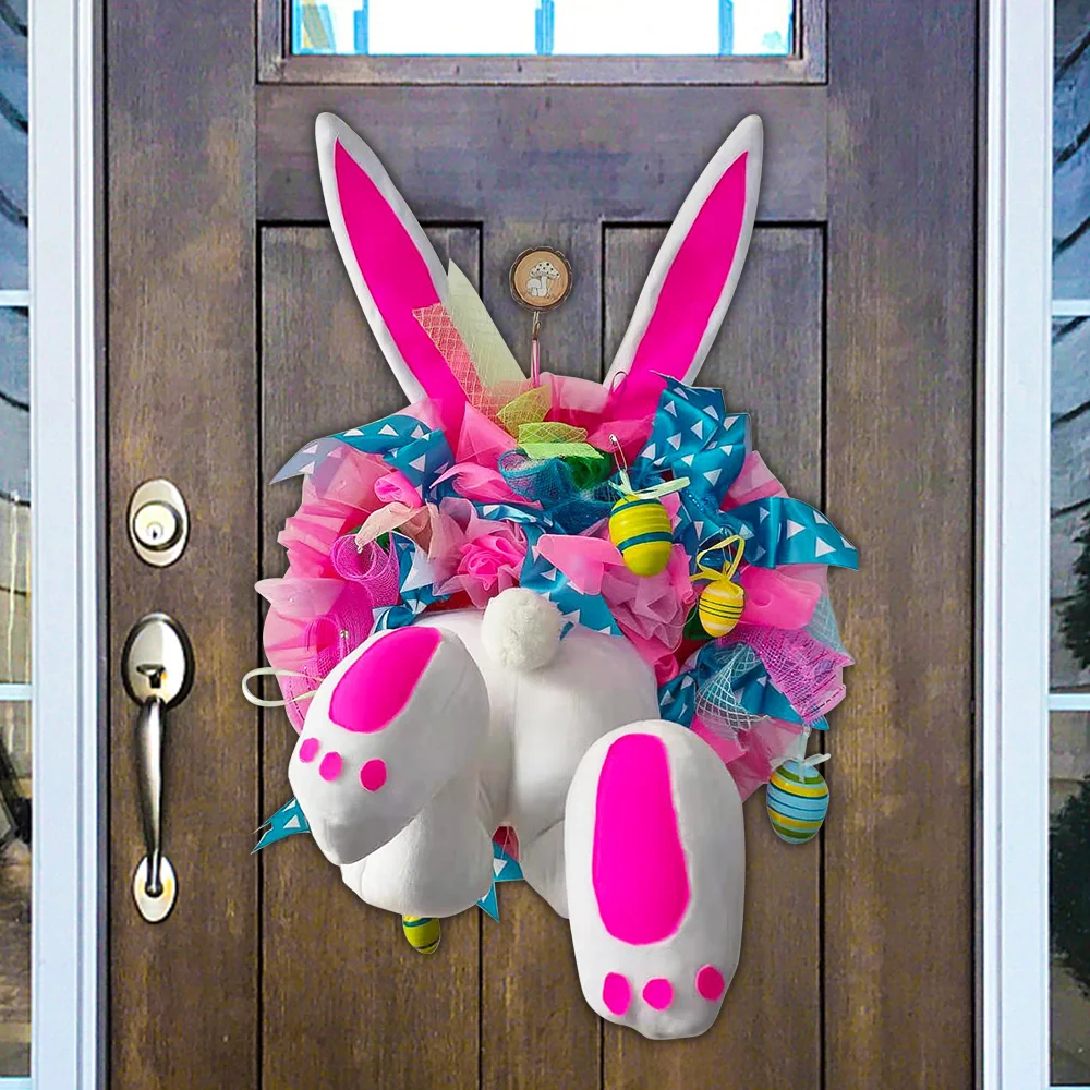 2021 Nový Veľkonočný Zajačik Veniec Dvere Dekorácie Bunny Zadok a Uši Veniec Veľkonočné Vence Veniec na Dvere 3