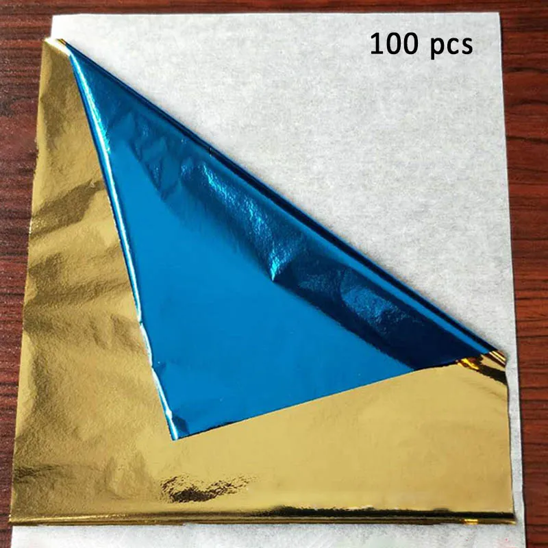 100 Listov/Pack Imitácia Zlata, Striebra DIY Dekorácie Gilding Art Craft Papier Hliníkovej Fólie Fólie, Papier 14*14 cm 2