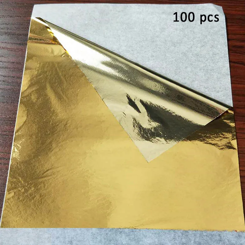 100 Listov/Pack Imitácia Zlata, Striebra DIY Dekorácie Gilding Art Craft Papier Hliníkovej Fólie Fólie, Papier 14*14 cm 5