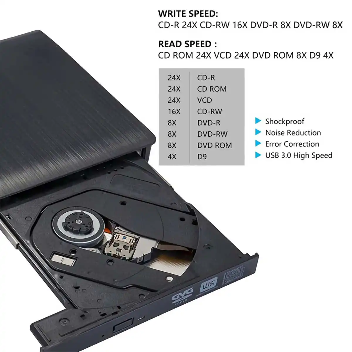 USB3.0 Slim Mobile Externý DVD-RW CD Spisovateľ Jednotky Horák Čítačka, Prehrávač pre Macbook Notebooku/Stolných PC Win 7/8/10 Notebook Ploche 2