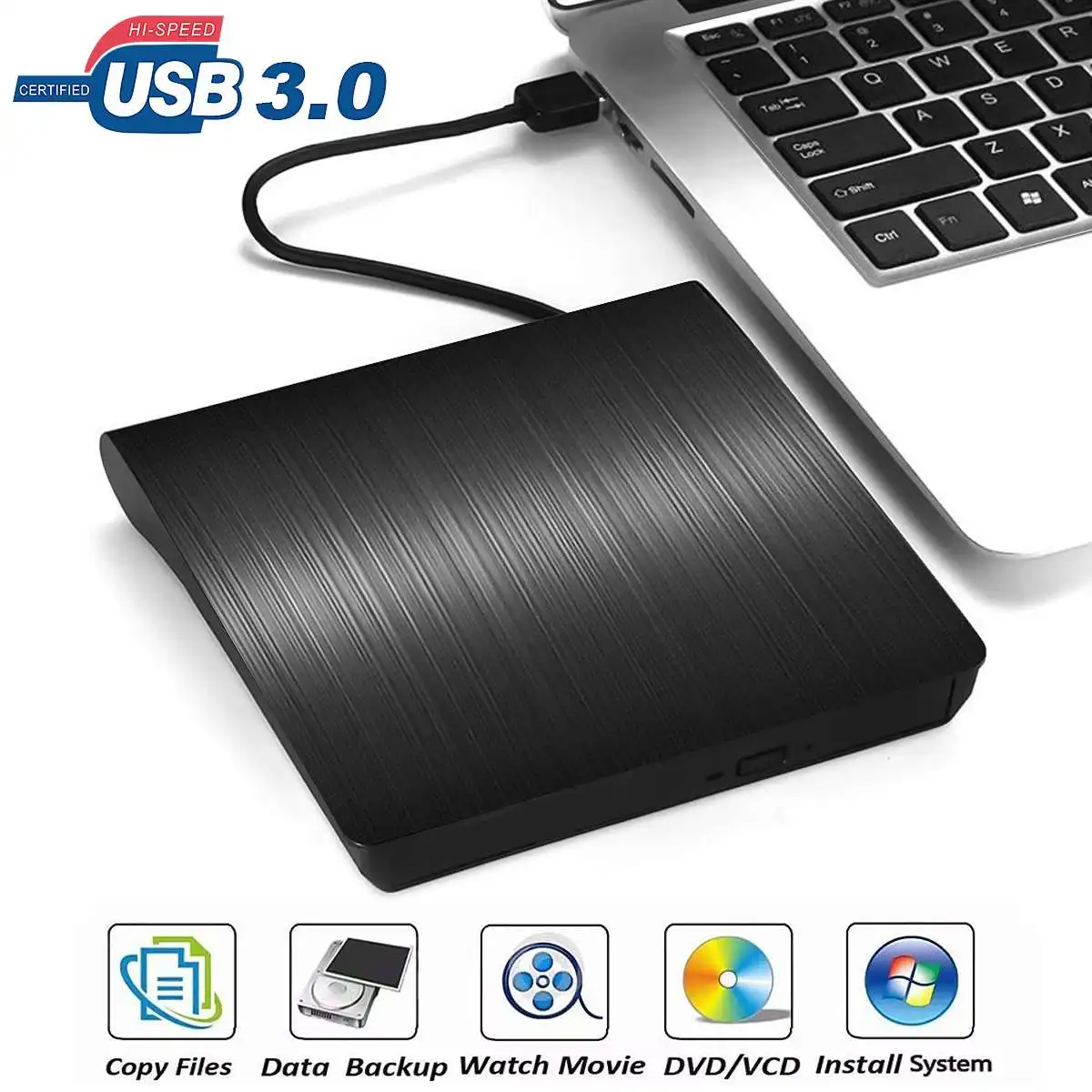 USB3.0 Slim Mobile Externý DVD-RW CD Spisovateľ Jednotky Horák Čítačka, Prehrávač pre Macbook Notebooku/Stolných PC Win 7/8/10 Notebook Ploche 5