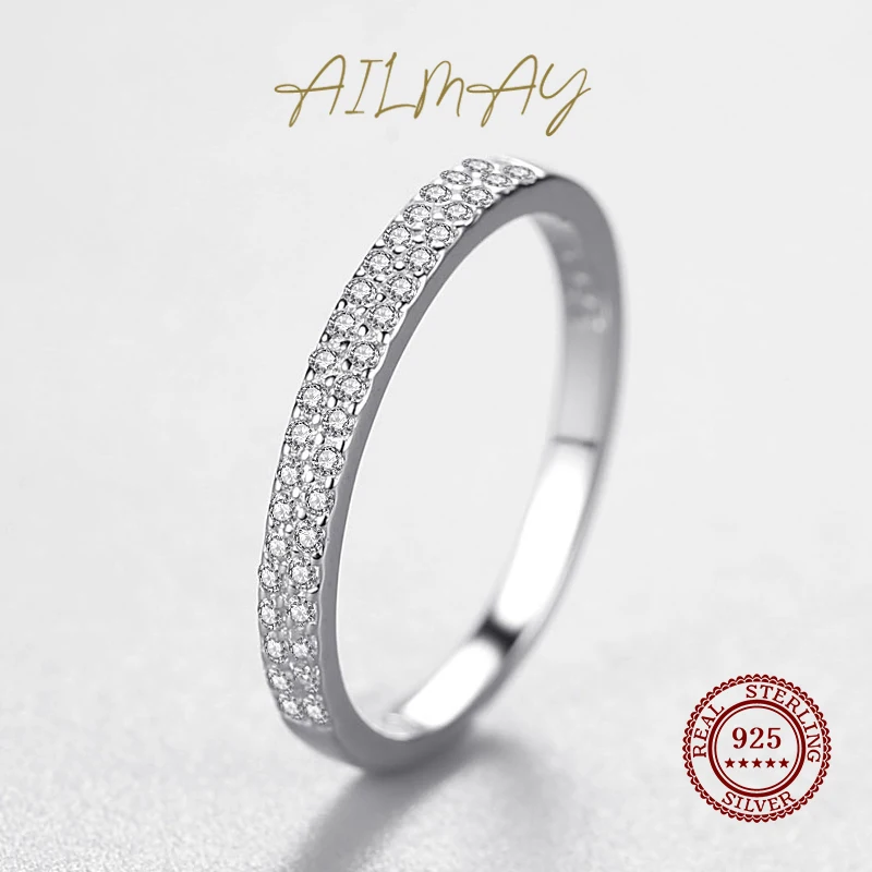 Ailmay Klasické 925 Sterling Silver Oslňujúci Cubic Zirconia Geometrické Stohovateľné Prst Prstene Pre Ženy, Svadobné Vyhlásenie Šperky 2