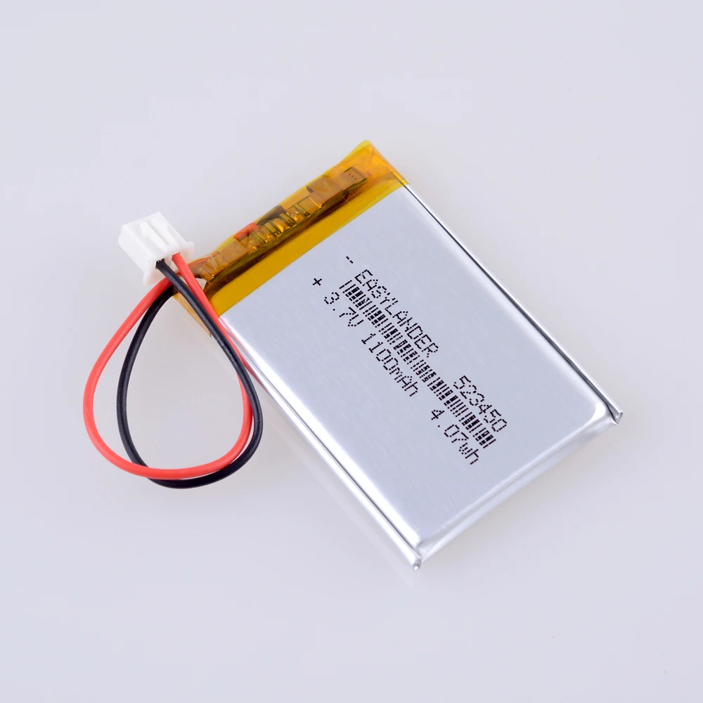 1100mAh 3,7 V 523450 JST XHR 2.54 2pin plug Polymer Lithium Batéria Pre GPS, DVD, MP3, MP4 Led Lampa reproduktor fotoaparát záznamník 543450 1