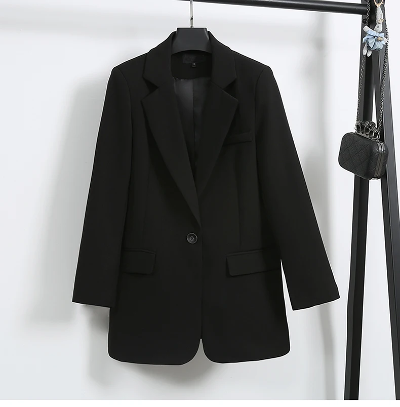 Jedného Tlačidla Čierny oblek Pani Móda Blejzre 2021 jeseň jar Slim kórejský štýl voľné Strednej Dĺžky bežné Bavlna ženy bunda 0