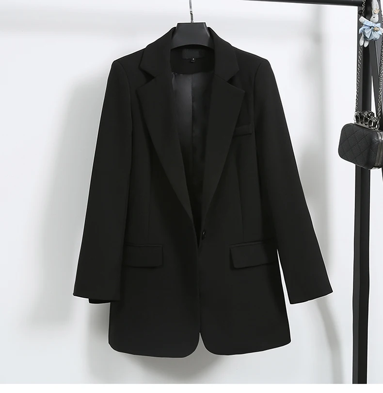 Jedného Tlačidla Čierny oblek Pani Móda Blejzre 2021 jeseň jar Slim kórejský štýl voľné Strednej Dĺžky bežné Bavlna ženy bunda 1