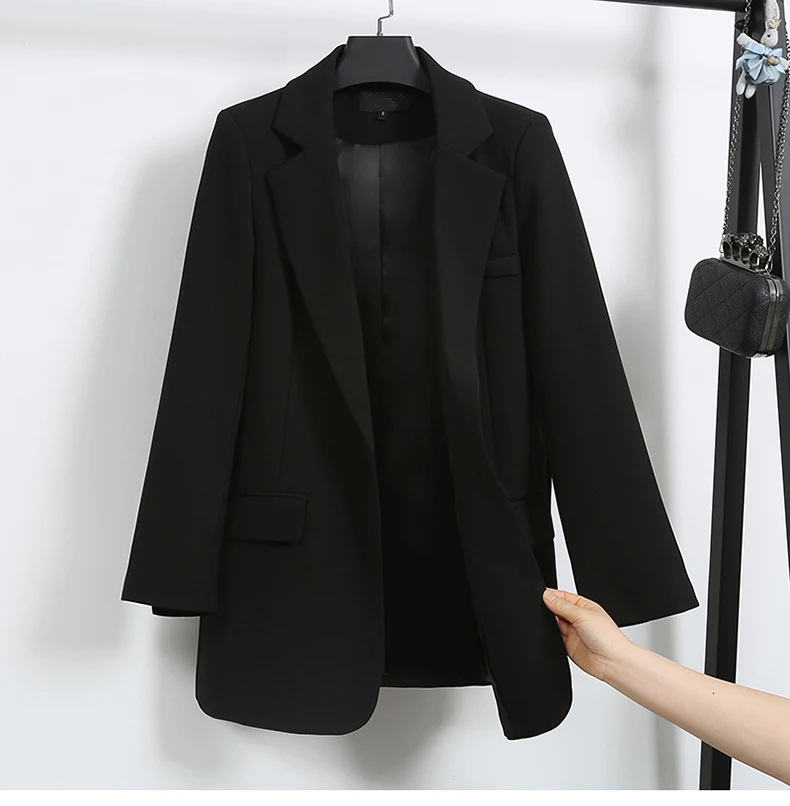 Jedného Tlačidla Čierny oblek Pani Móda Blejzre 2021 jeseň jar Slim kórejský štýl voľné Strednej Dĺžky bežné Bavlna ženy bunda 3
