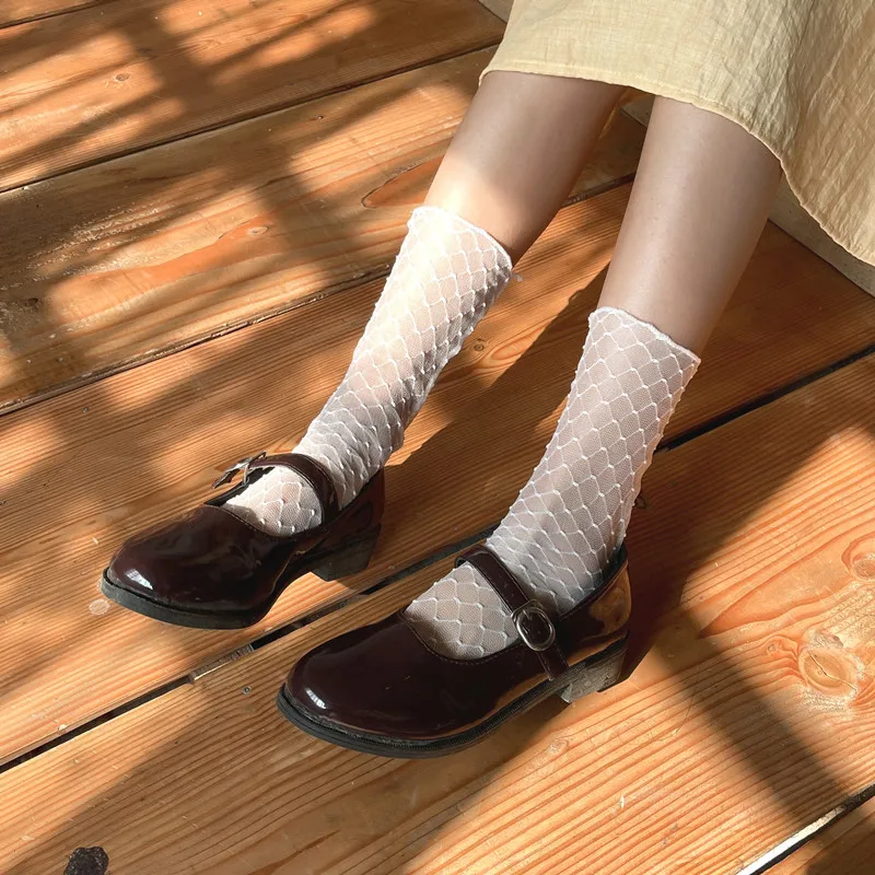 Oka Sieťovina Ženy Ponožky Letné Ultra-tenké Transparentné Posádky Ponožky kórejský Módne Pevné Duté Sa Harajuku Retro Voľné Dlhé Ponožky 1