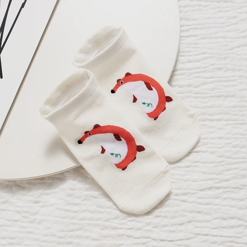 Cartoon ponožky animal print Ženy, krátka bavlna Kawaii anime no-show členok Neviditeľné módne ponožky ježko Dinosaur 1