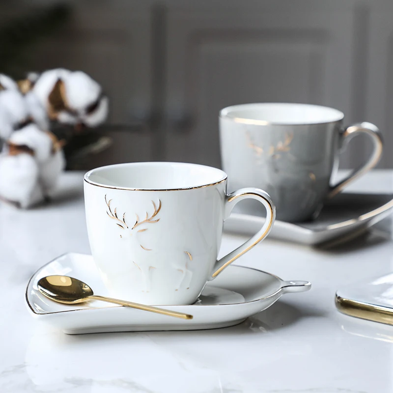 Luxusné Nordic Porcelánovú Šálku Kávy Jeleň Zlato Rukoväť Kosti Číne Čaj Poháre Sada Creative Chicara Porcelana Drinkware Veselé 50CC 3