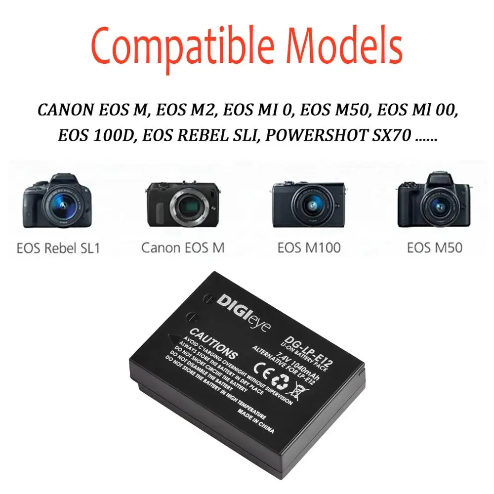 LP-E12 E12 Batérie 2 Pack a Duálny Usb Nabíjačka Kompatibilná s Canon Rebel SL1, EOS-M, EOS M2, EOS M10, EOS M50, EOS M100 5