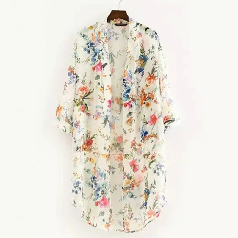 Ženy Bežné Vintage Kimono Dámy Cardigan 2020 Letné Dlhé Háčkovanie Šifón Kimono Preto Voľné Flóry Tlačené, Blúzky, Topy Čierna 2