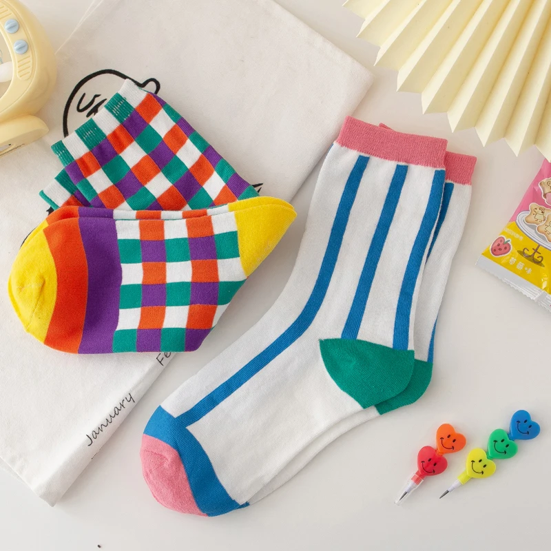 Jesenné Zimné Japonské Harajuku Žena Ponožky Popsocket Bavlna s Pruhom Rainbow Zábavné Ponožky Ženy Kawaii Dievčatá Biela Ponožka Krátke 4