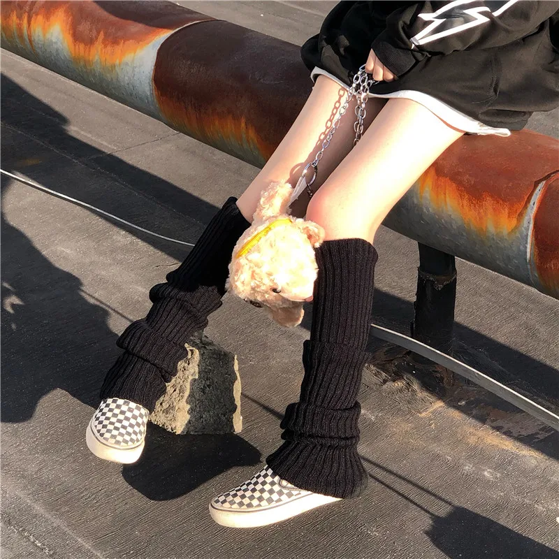 Sfree Punk Solid Black Pohode Zrastov Dlho JK Ponožky Ženy Vonkajšie Kolená Vysoké Elastické Nohu Ohrievačov Teplej Japonský Hip-hop, Rock Ponožka 1