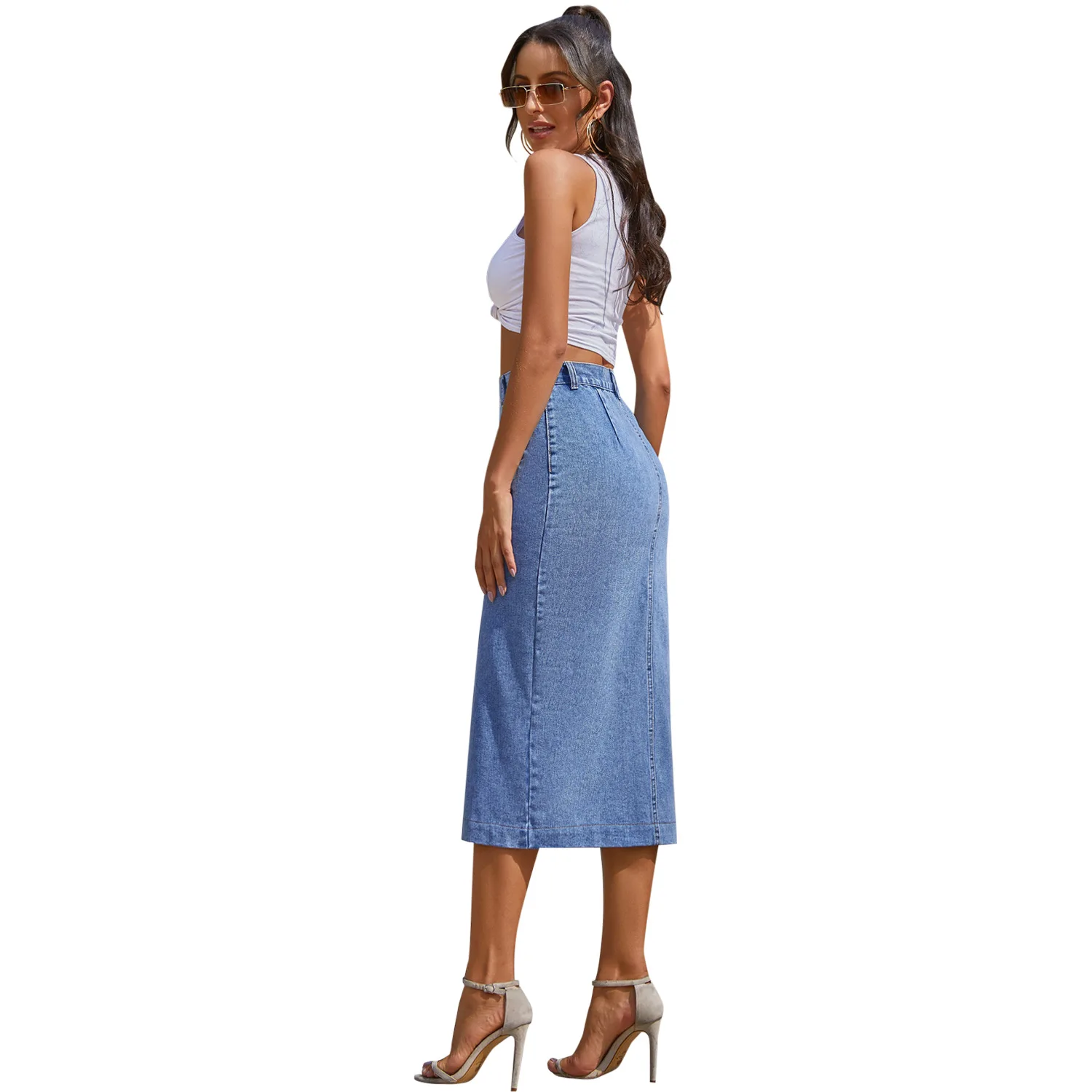 Vysoký Pás Denim Sukne pre Ženy 2021 Nový Vintage Blue Black Umyté Maxi Jeden Krok Package Hip Tlačidlo Sukne Bežné Streetwear 4