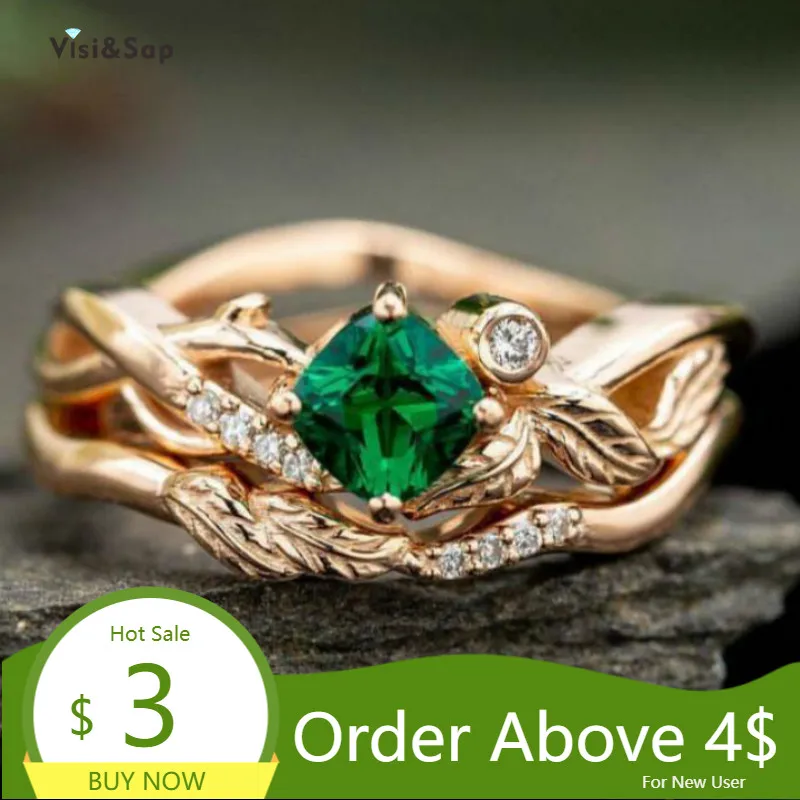 Visisap Zelená Štvorcový Zirkón Prstene pre Ženy Móda Návrh Zapojenia Svadobné Rose Gold Color Krúžok Šperky Dropshipping B2568 4