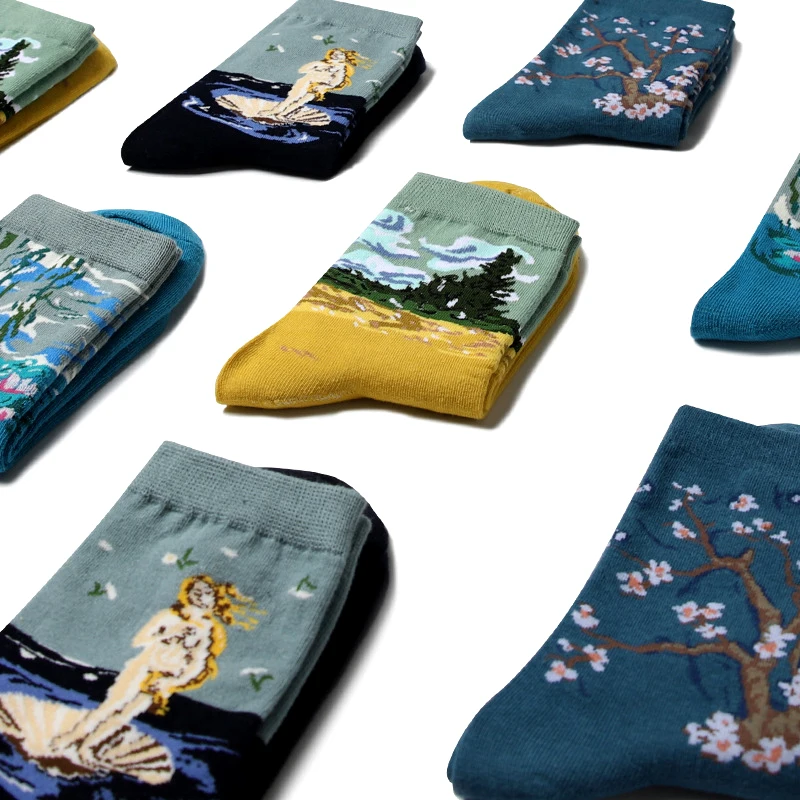 Novinka Radi Vtipné Mužov Ponožky Retro Ženy Osobnosti Umenia Van Gogh Nástenná Maľba Svete Slávny Obraz Ženy Olej Ponožky 3