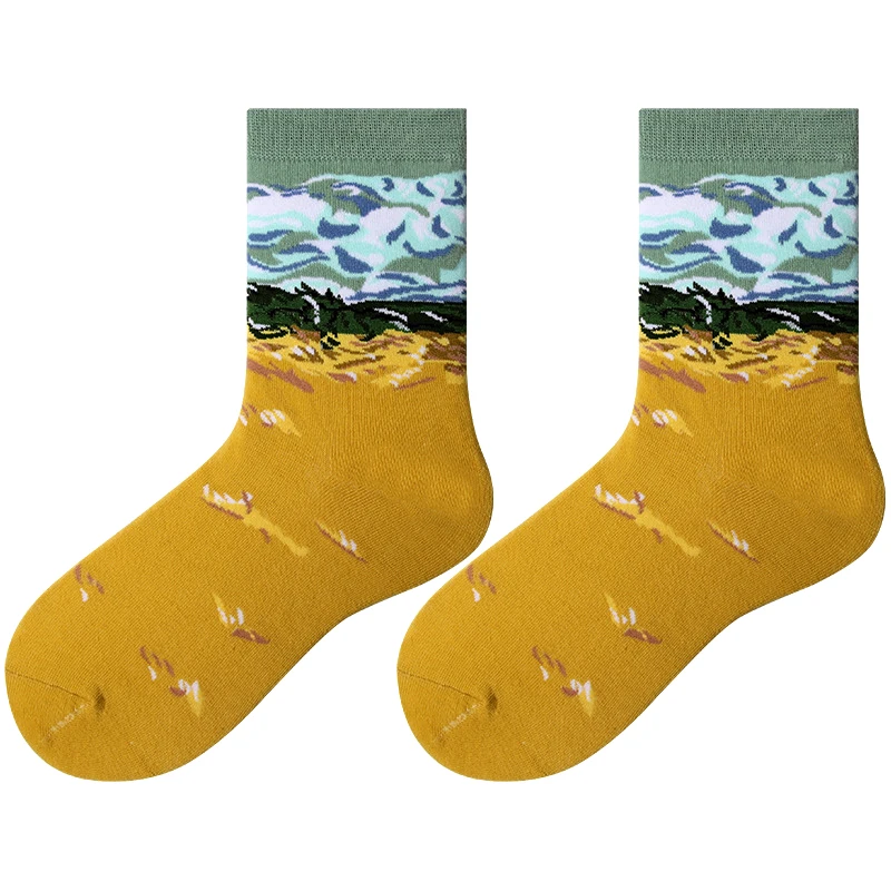 Novinka Radi Vtipné Mužov Ponožky Retro Ženy Osobnosti Umenia Van Gogh Nástenná Maľba Svete Slávny Obraz Ženy Olej Ponožky 4