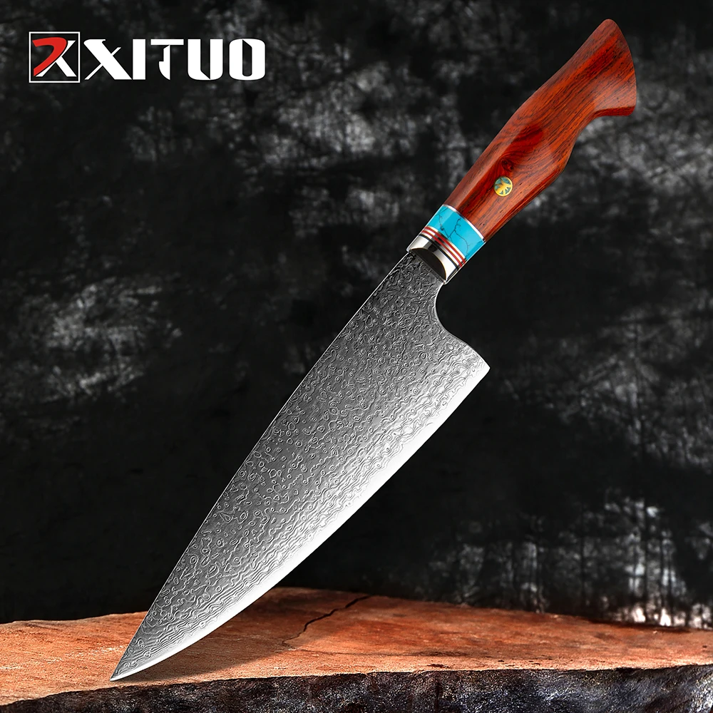 XITUO Kuchynský Nôž 8 Palcový Japonský Mäsiar Kuchár Multifunkčné Nože Vg 10 Damasku Ocele Nôž Utility Krájanie Santoku Sekáčik 2