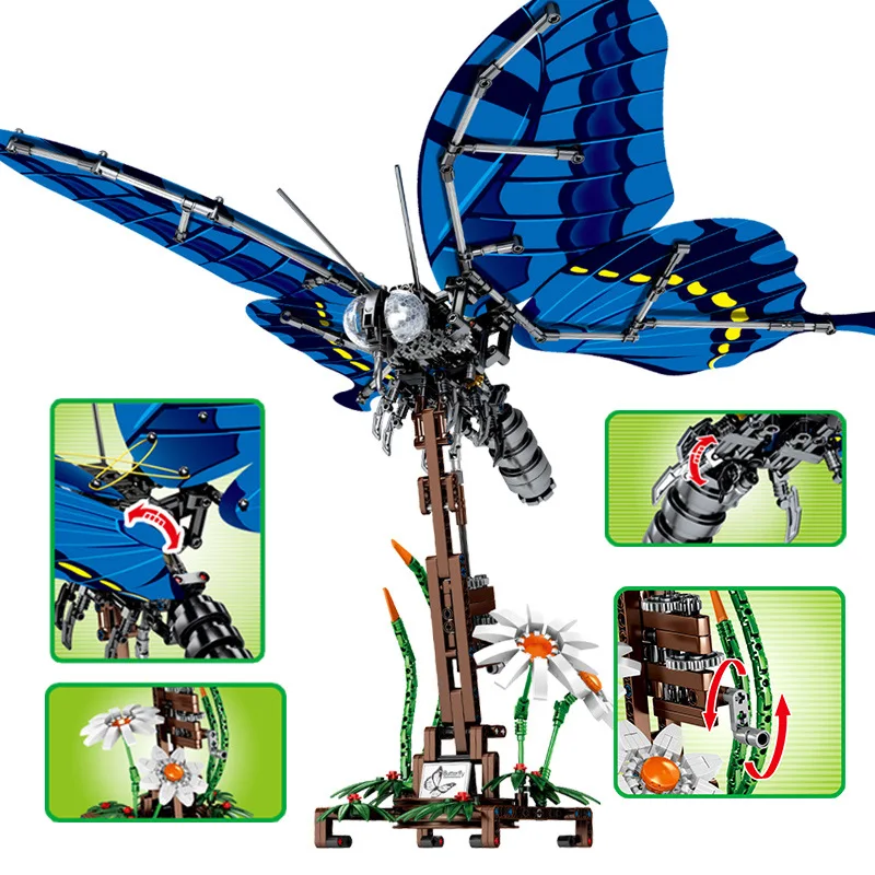 Kreatívne 564Pcs Simulácia Swallowtail Motýľ so stojanom Blok Nastaviť 3D DIY Technic Hmyzu Budovy, Hračky Pre Deti, 0