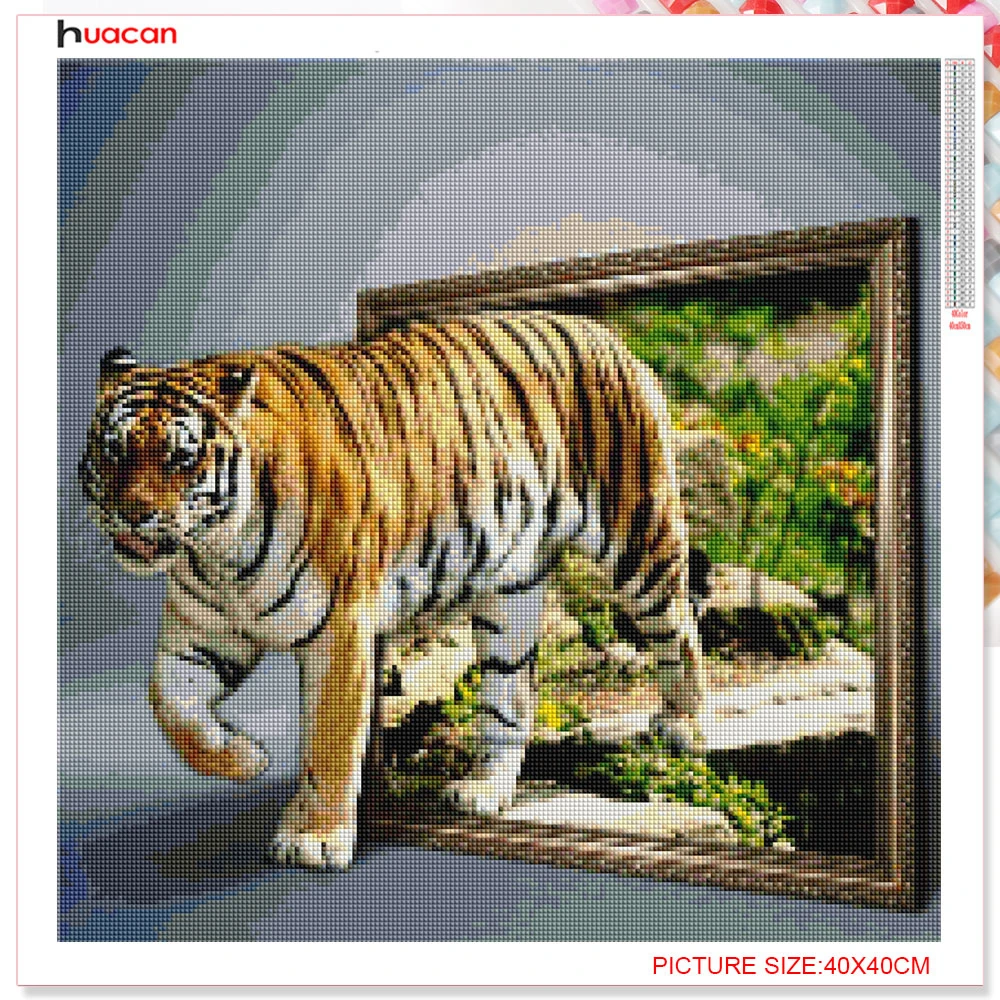 Huacan Diamond Maľovanie 5D Tiger Diamond Výšivky Cross Stitch Zvierat Umenie Súpravy Mozaiková Výzdoba Pre Domov 4