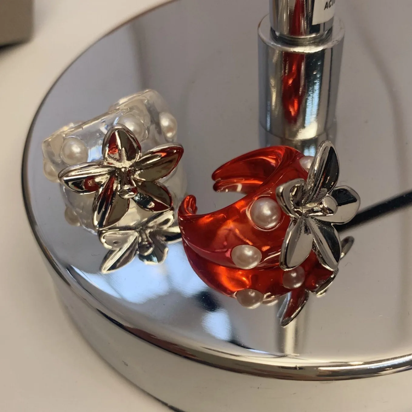 Kórea Módne Retro Akrylové Živice 3D Pearl Transparentná Červená Jahoda Otvoriť Prstene Pre Ženy, Dievča, Minimalistický Šperky Darček 3
