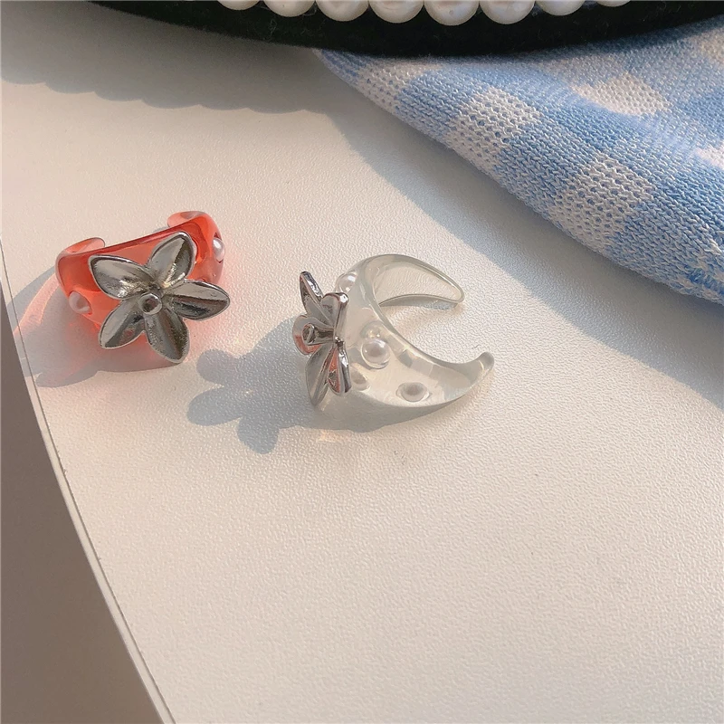 Kórea Módne Retro Akrylové Živice 3D Pearl Transparentná Červená Jahoda Otvoriť Prstene Pre Ženy, Dievča, Minimalistický Šperky Darček 4
