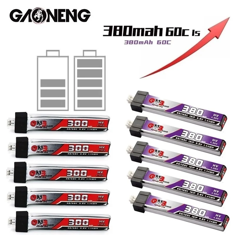 10Pcs/Nastaví GAONENG GNB 1S 300mAh 3.8 V 30C/60C HV Lipo batérie PH2.0 Konektor pre Snapper6/7/8 Mobula7 UR65/UK65/US65 BetaFPV 65/75 1