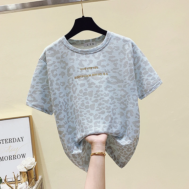 BETHQUENOY Plus Veľkosť Ženy T-Shirt Leopard Topy Tee Tričko Femme Bavlna Letné Tričká Žena Šaty Modrej Poleras Mujer Camisetas 3