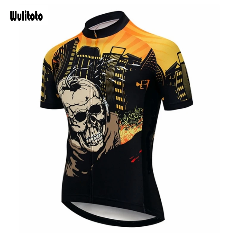 WULITOTO lebky žltá Krátky Rukáv MTB Bicykel Top Shirt Priedušný Cyklistický Dres Pre Mužov 1