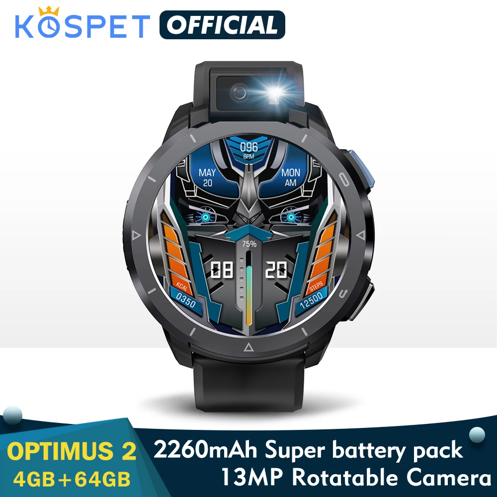 KOSPET Optimus 2 4G Smart Hodinky Mužov, 4 GB 64 GB 13MP Fotoaparát flash 2260 mAh 1.6