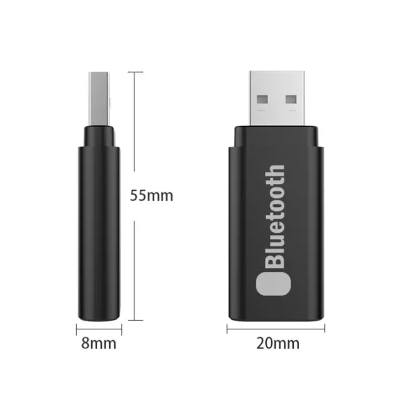 2 v 1 Bezdrôtové Bluetooth-kompatibilné 5.0 Vysielač, Prijímač 100Mbps USB 3,5 mm Jack Audio Adaptér pre Domáce a Kancelárske zariadenia, 5