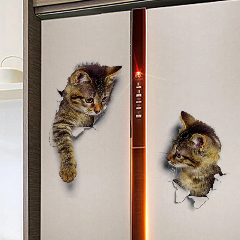 Home Decor 3D Otvor Mačka Zvierat Wc Nálepky Miestnosti Dekorácie Wc, Umyváreň Pvc Plagáty Mačiatko Samolepky na Stenu Cartoon Art Obtlačky 5