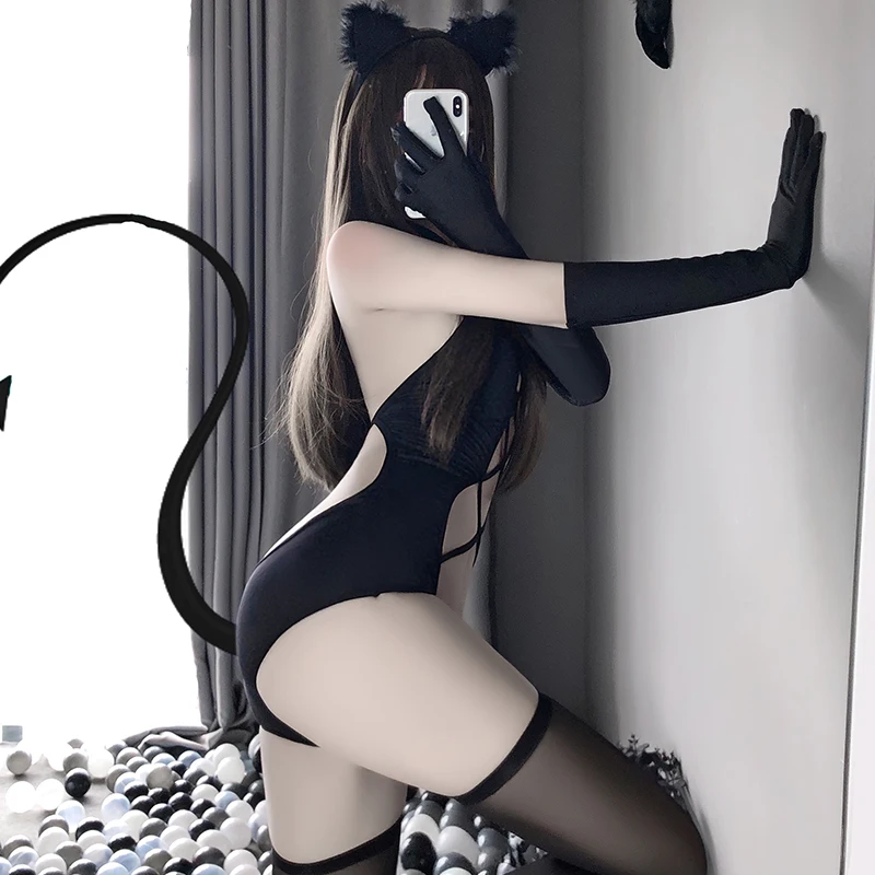 Sexy Čierna Duté Sa Kombinézu Plavky Anime Bielizeň Cosplay Kostýmy Pre Ženy, Otvorené Predné Teddy Úlohu Hrať Jeden Kus Oblečenia 0
