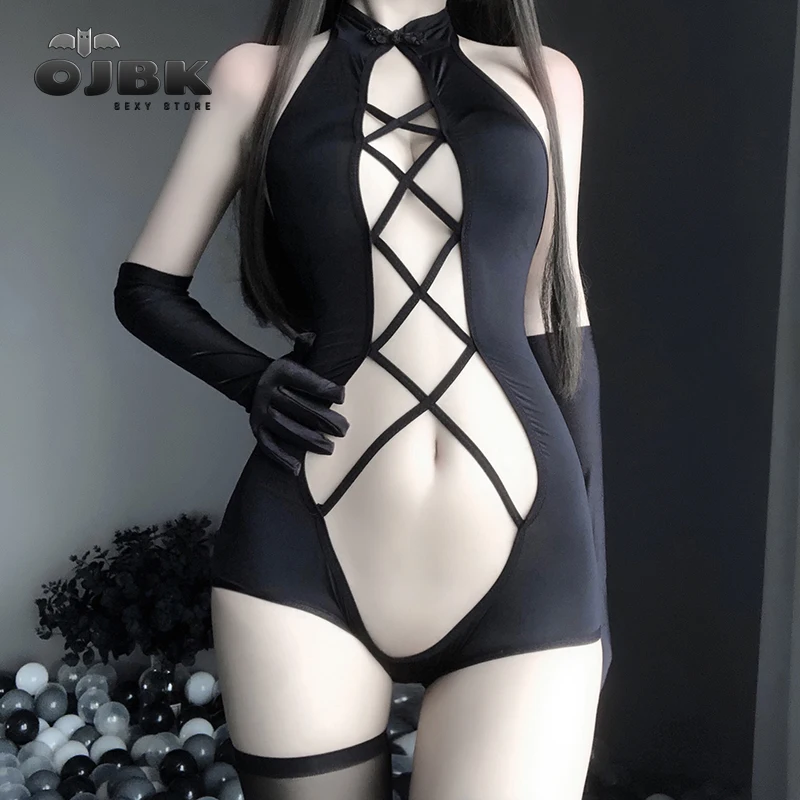 Sexy Čierna Duté Sa Kombinézu Plavky Anime Bielizeň Cosplay Kostýmy Pre Ženy, Otvorené Predné Teddy Úlohu Hrať Jeden Kus Oblečenia 5