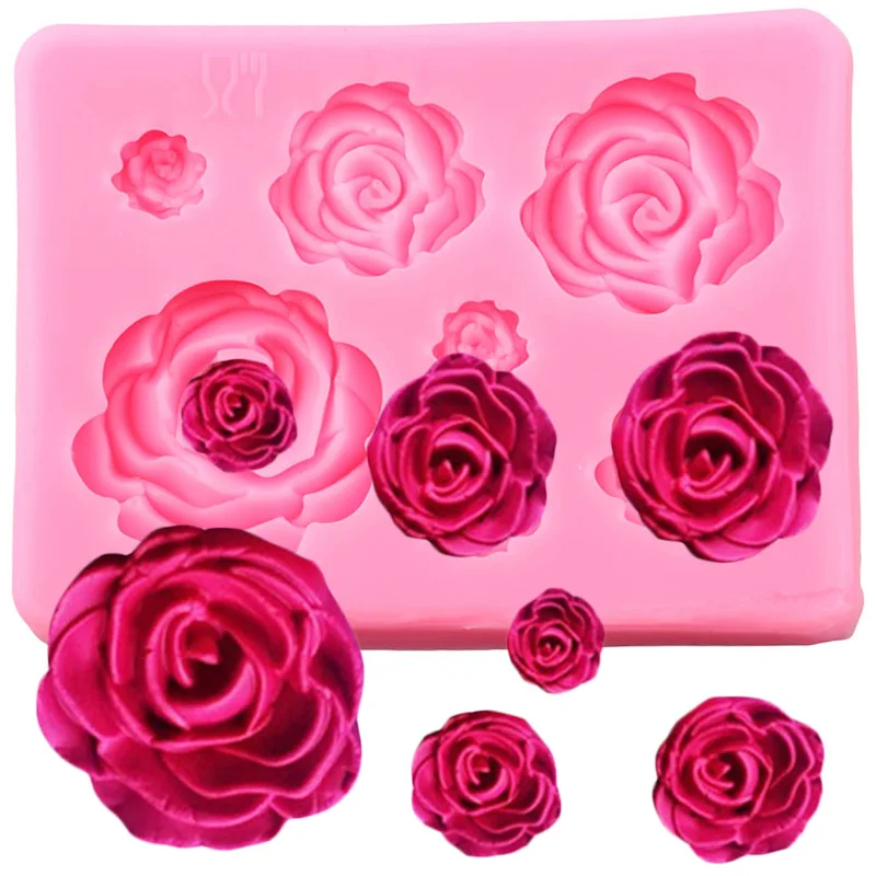 Ruže Kvet Silikónové Formy Svadobné Cupcake Vňaťou Fondant Plesne Cake Zdobenie Nástroje 3D Plavidlá Čokoládové Cukrovinky Živice Hlinené Formy 4
