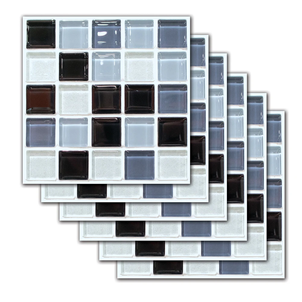 6Pcs/set Kuchyni Dlažba Nálepky Mozaiky rovine Čierny Sivý PVC samolepiace Kúpeľňa Nepremokavé Stenu Schodové Dlaždice, Samolepky, Dekorácie 5