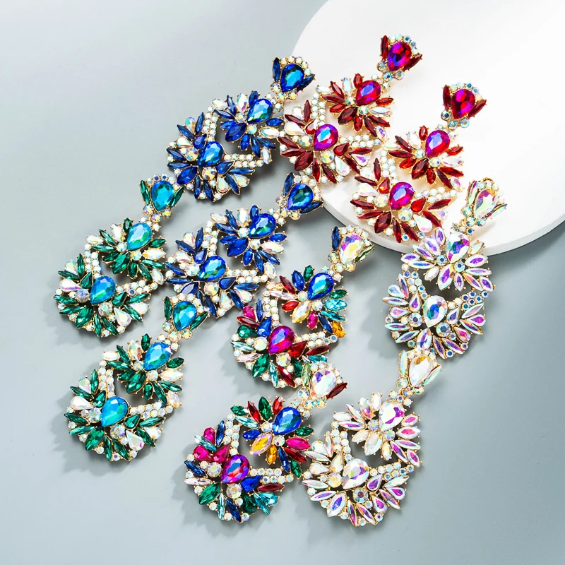 Elegantné Multi Color Crystal Visieť Náušnice pre Ženu Vintage Iskrivý Drahokamu Vyhlásenie Drop Náušnice Dievčatá Strana Ucho Šperky 3