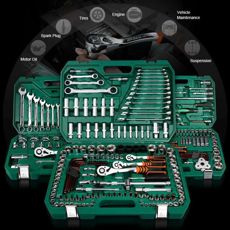Profesionálne Auto Repair Tool Set 1/4-Palcový 24 / 72 Zubov Račňový Uťahovák Dávky ToolsAuto Oprava Tool Kit Zásuvky s Tool Box 4