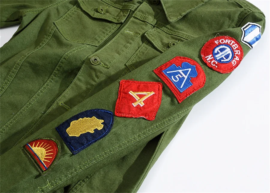 Pánske patch zelená denim jacket jeseň príliv novej ulici tlač armády ventilátor kórejský denim jacket vonkajšie tenkým dlhým rukávom bunda top 0