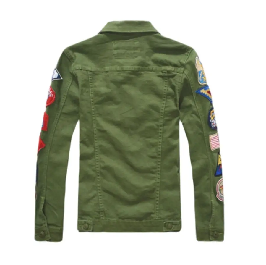 Pánske patch zelená denim jacket jeseň príliv novej ulici tlač armády ventilátor kórejský denim jacket vonkajšie tenkým dlhým rukávom bunda top 4