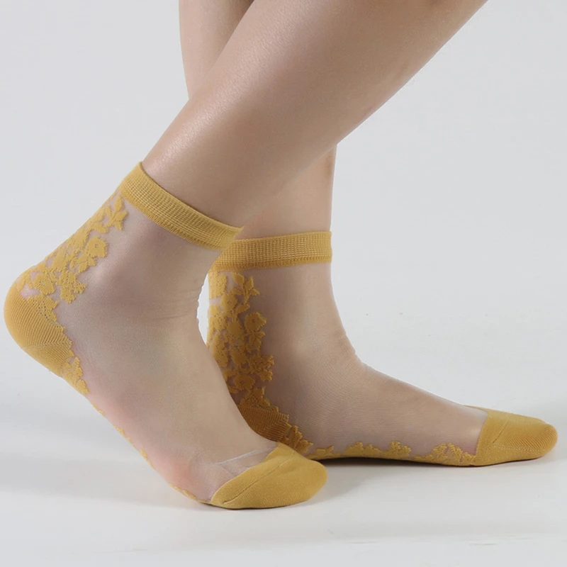 Ženy Čipky Kvetinový Členok Ponožka Mäkké Pohodlné Úplnej Hodváb, Bavlna Elastické Oka Zrastov Frill Výbava Transparentné dámske Ponožky Teplé 2021 2
