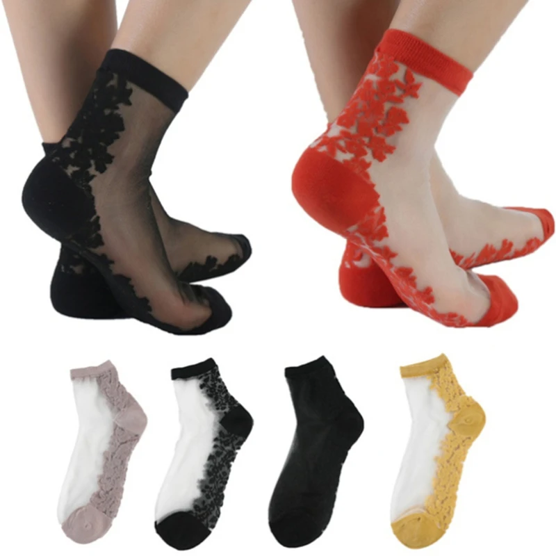 Ženy Čipky Kvetinový Členok Ponožka Mäkké Pohodlné Úplnej Hodváb, Bavlna Elastické Oka Zrastov Frill Výbava Transparentné dámske Ponožky Teplé 2021 3
